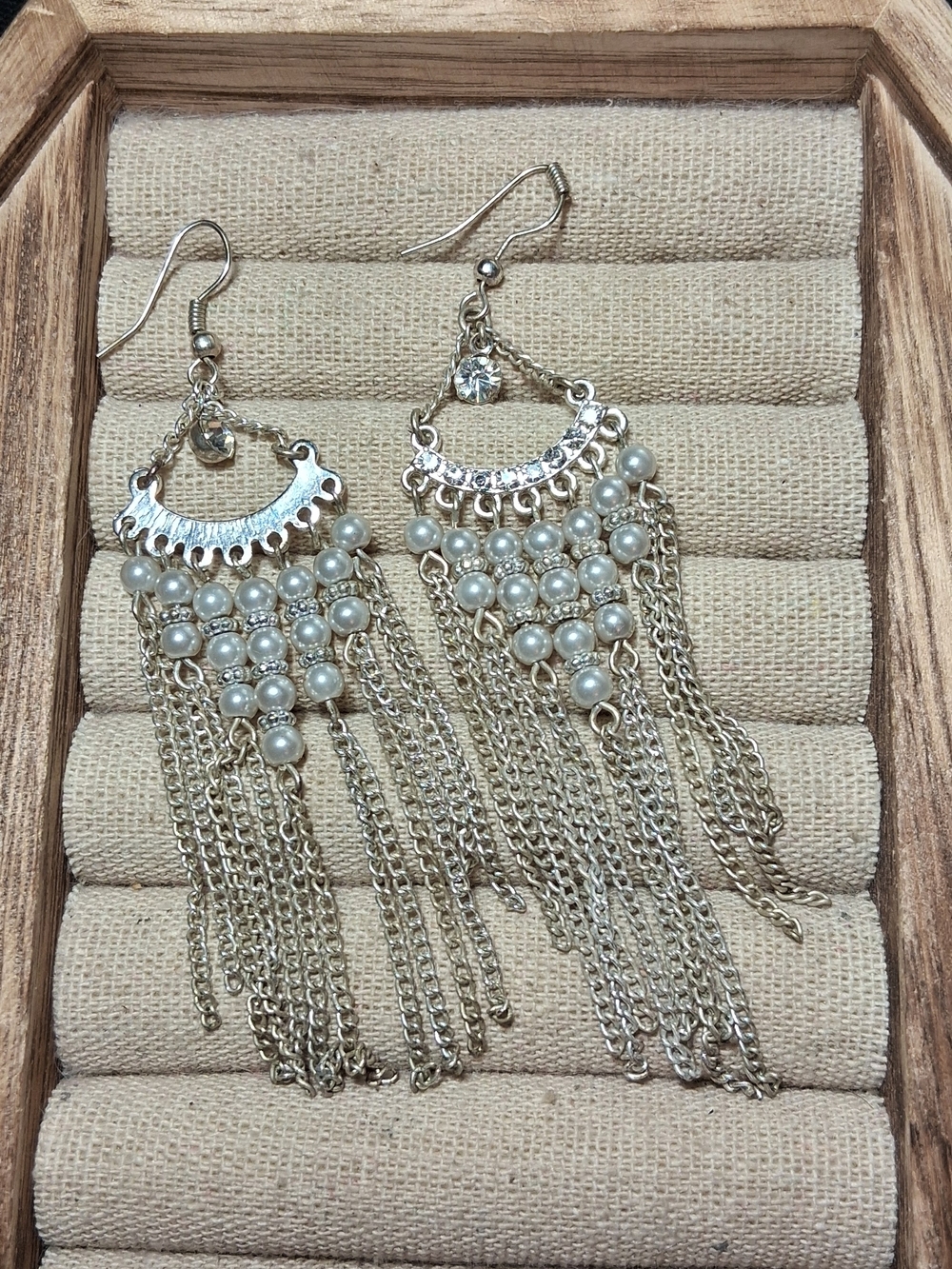 Pearl Cascade Fringe Earrings - Silver Tone